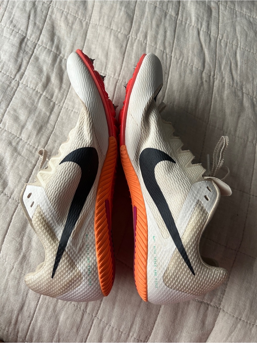 Nike Track Spikes in White with Black Swoosh